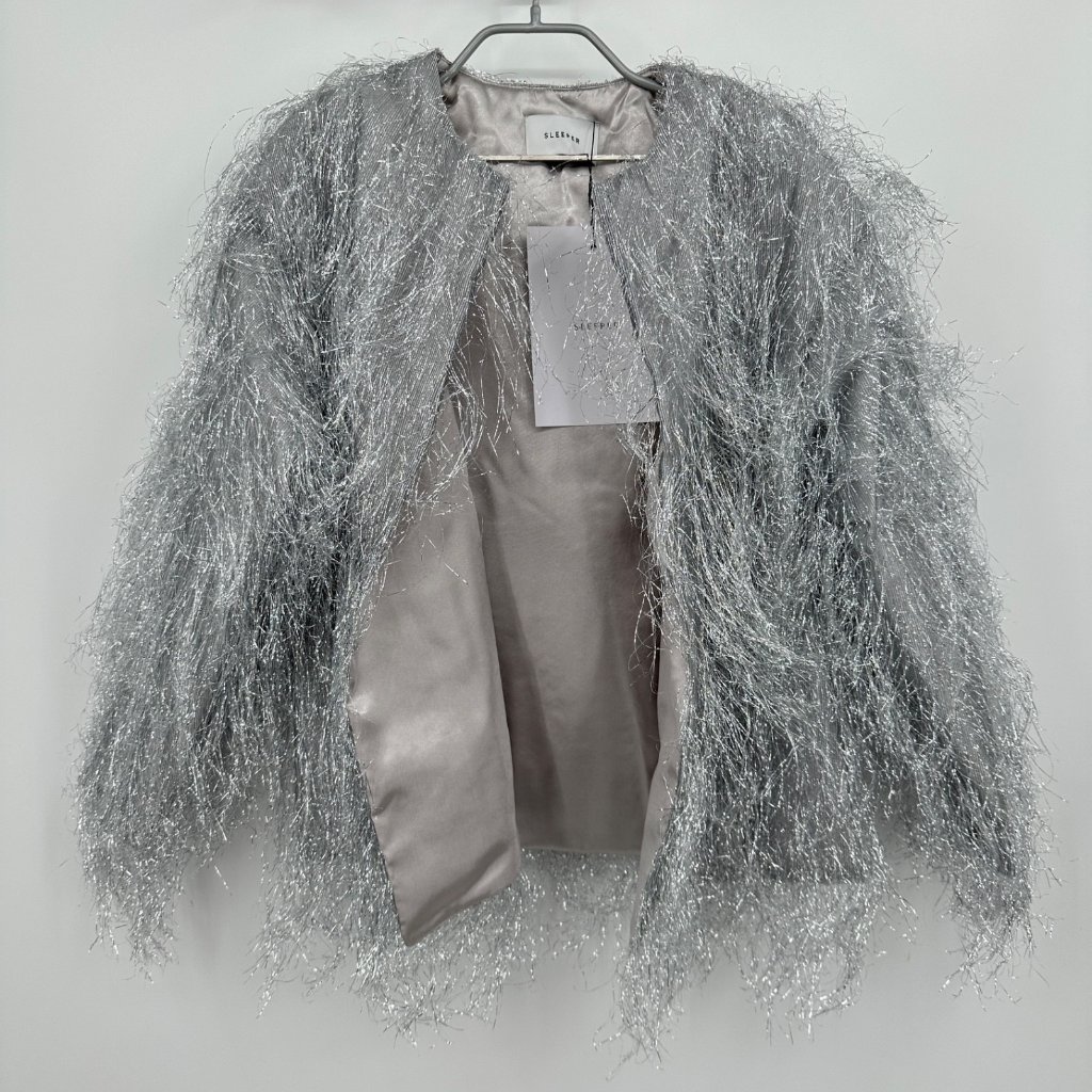 Sleeper Silver Disco Metallic Fringe Jacket Size S-M Magnetic Closure Oversized